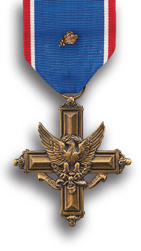 Photo of a Distinguished Service Cross with oak leaf.