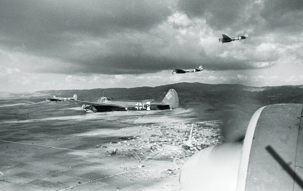 Photo of Ju 88A bombers returning from Leros.