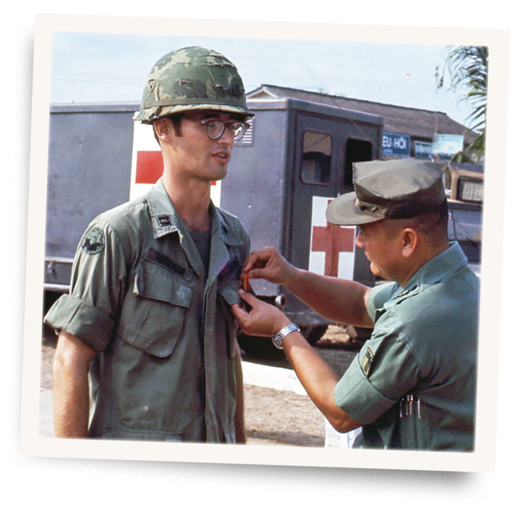 Photo of Haseman receiving the Vietnamese Cross of Gallantry with Bronze Star in Ham Long in early November 1972, just before returning to Mo Cay as DDSA.