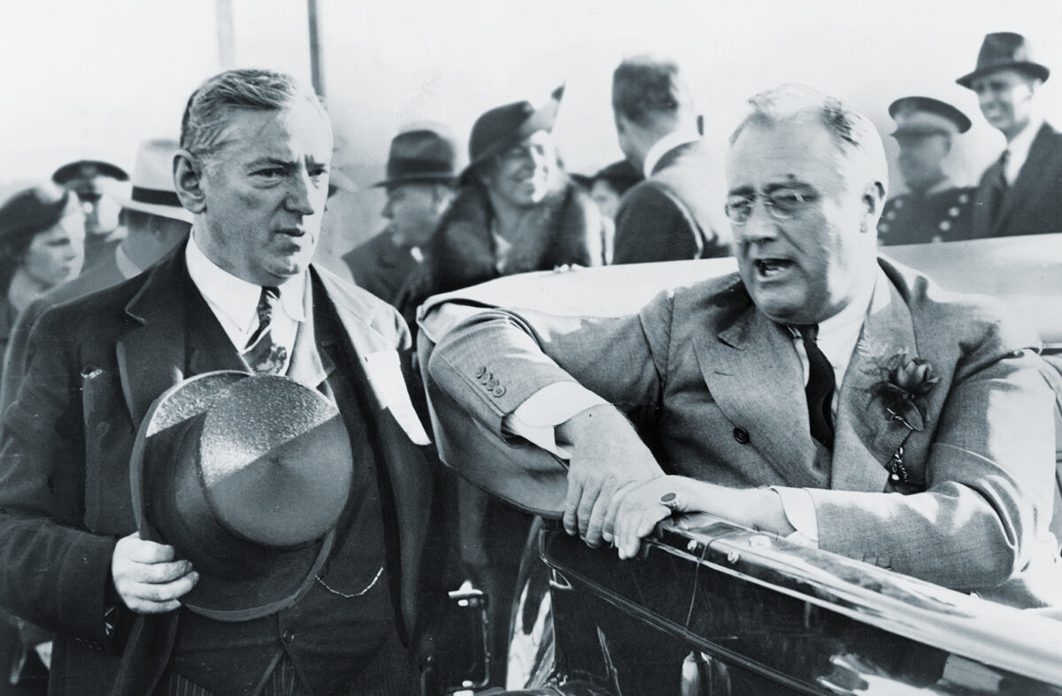 Photo of James Michael Curley bending the ear of President Franklin D. Roosevelt in 1936.