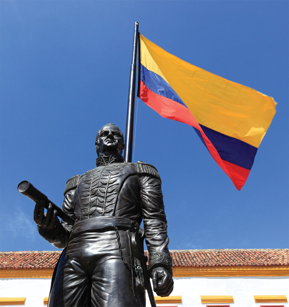 Statue of Jose Padilla with flag of the country in front of the Jesuit's cloister, Casa de off Jesuitas.