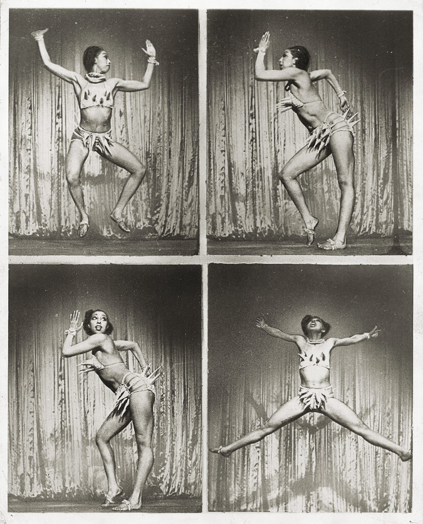 Photo of Josephine Baker dancing.