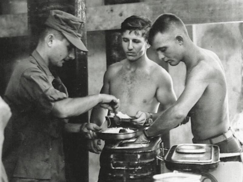 Photo of U.S. Marines in the chow line.
