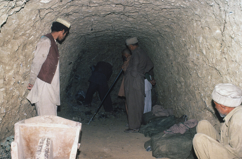 Photo of the Jawer base, carving caves in the Paktya mountains, Paktia province on May 31, 1985 in Afghanistan.
