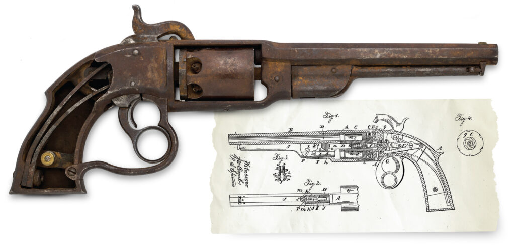 Savage revolver and patent drawing
