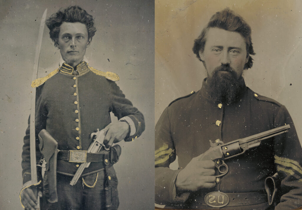 Portrait photos of troops with Savage revolvers