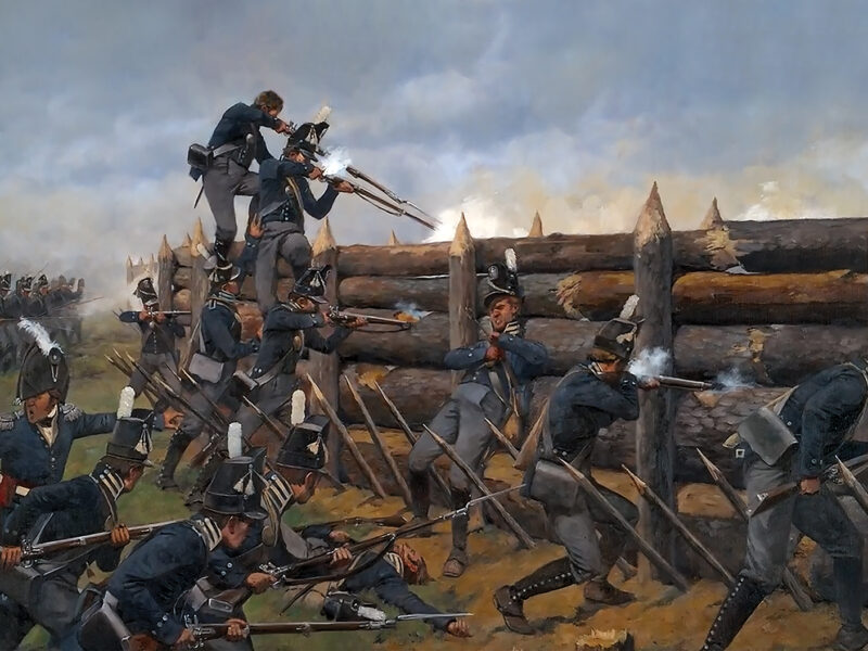Painting of the 1814 Battle of Horseshoe Bend.