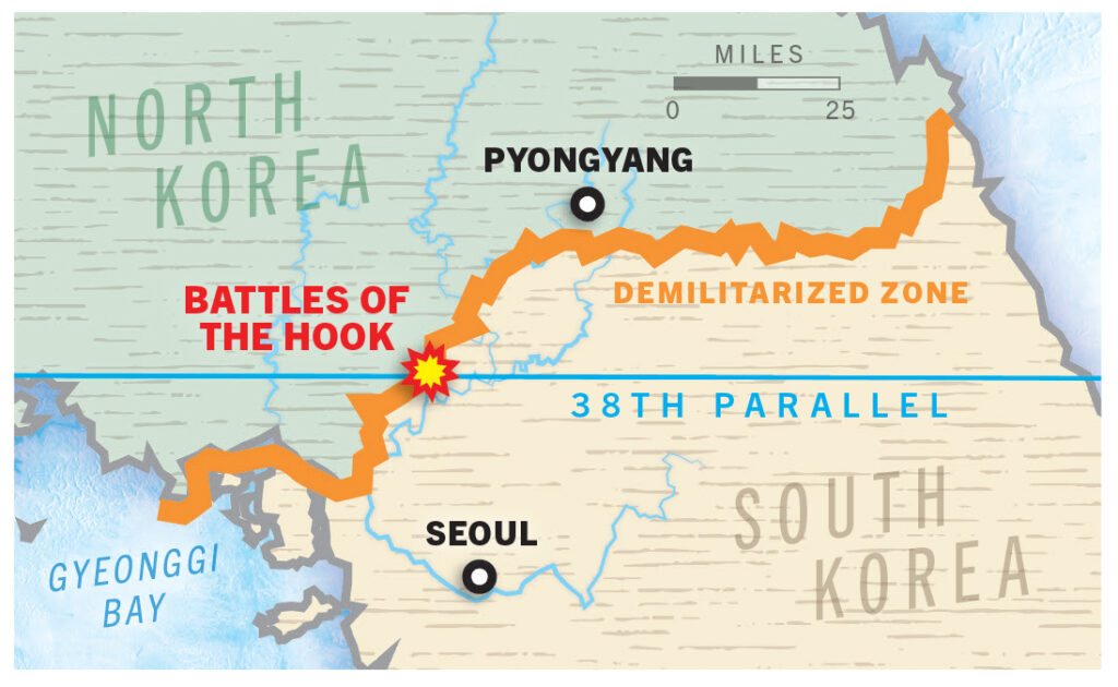 Map showing the location of the battles of the Hook.