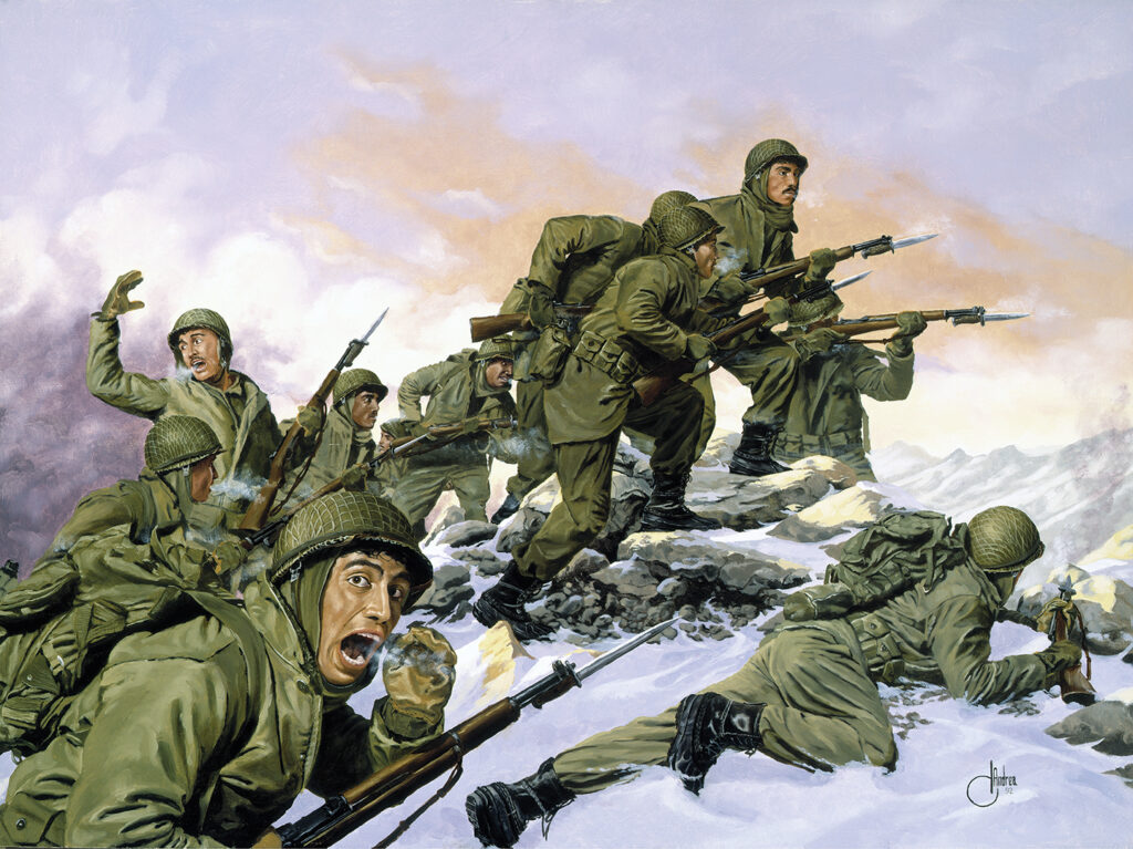 Painting, The Borinqueneers. Their 1950 introduction to combat was a shock for the Borinqueneers, many of whom had never seen snow.