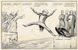 This cartoon pokes fun at Martin Van Buren’s inability to build a Free Soil Party coalition during the 1848 presidential run.
