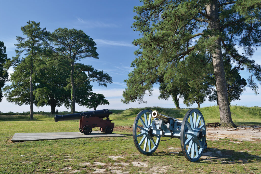 A photo of Cannons at Yorktown Battlefield, Virginia, USA. Yorktown Battlefield is the site of the final major battles during the American Revolution and symbolic end of the colonial period in US history.
