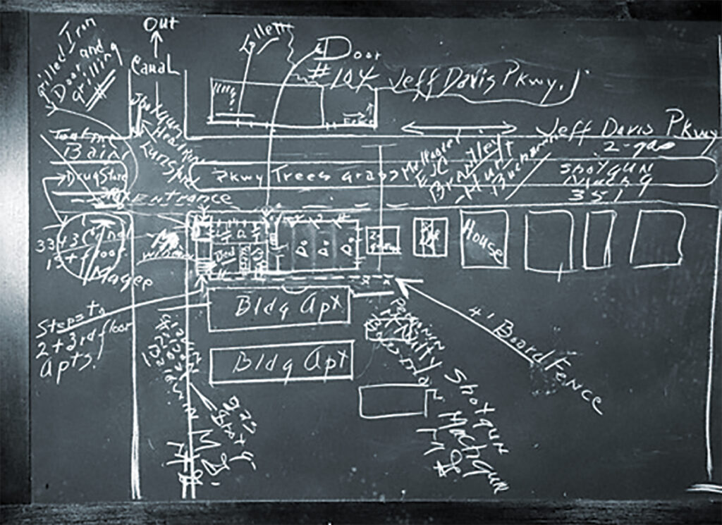 FBI agents meticulouosly documented their plan to capture Karpis, shown here on this blackboard.