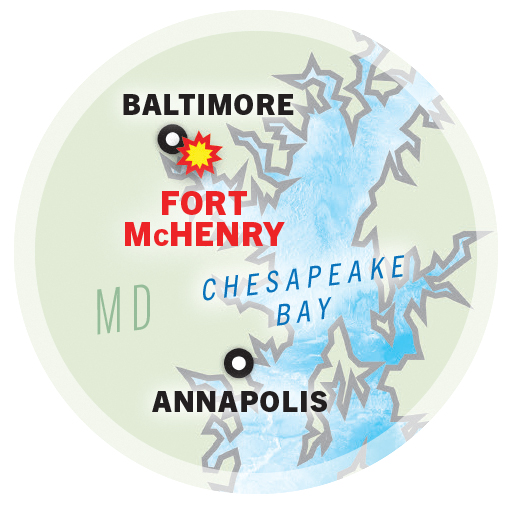 Map showing the location of Fort McHenry in Maryland.