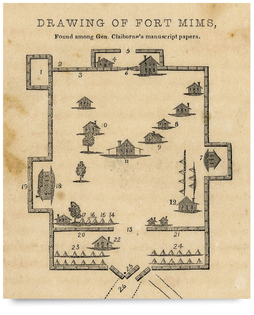 Drawing of the layout of Fort Mims.