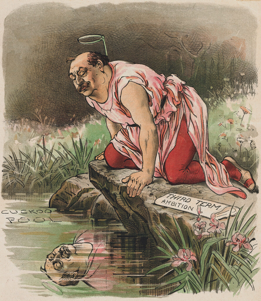 Cartoon on President Grover Cleveland Gazing into Pond.