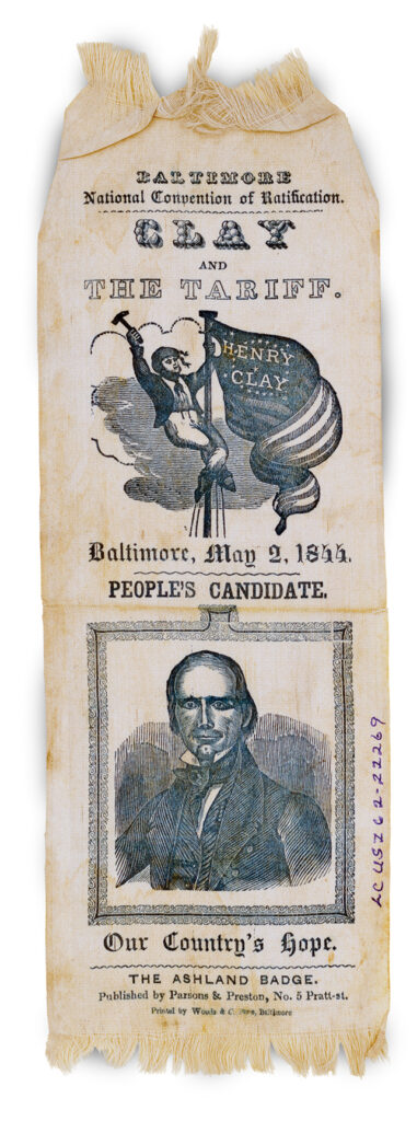 Photo of Henry Clay's 1844 presidential campaign ribbon.