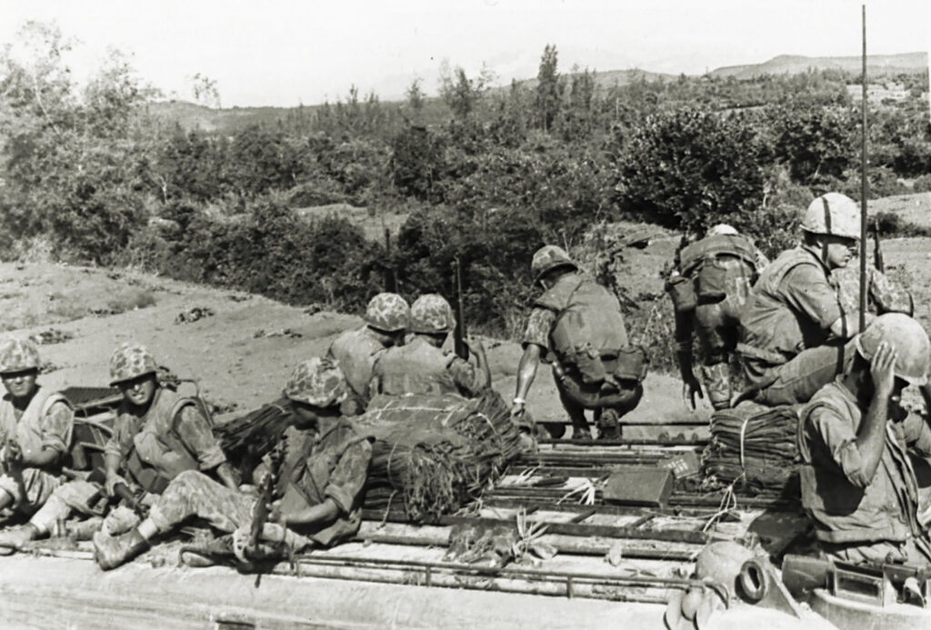 Photo of ROK Marines traveling to the combat zone on a U.S. resupply transport in late 1967. South Korea sustained over 5,000 dead and 11,000 wounded during the Vietnam War. Col. Han escorted medevac flights transporting wounded and deceased ROK soldiers from Vietnam back to Korea.
