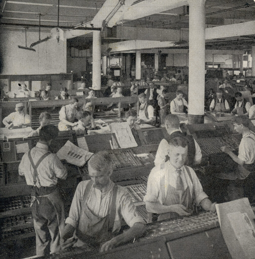 Stereographic view of the Sears, Roebuck & Co. typeset room.