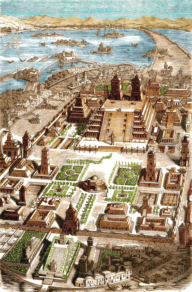 A drawing of Tenochtitlan, Aztec City-State.