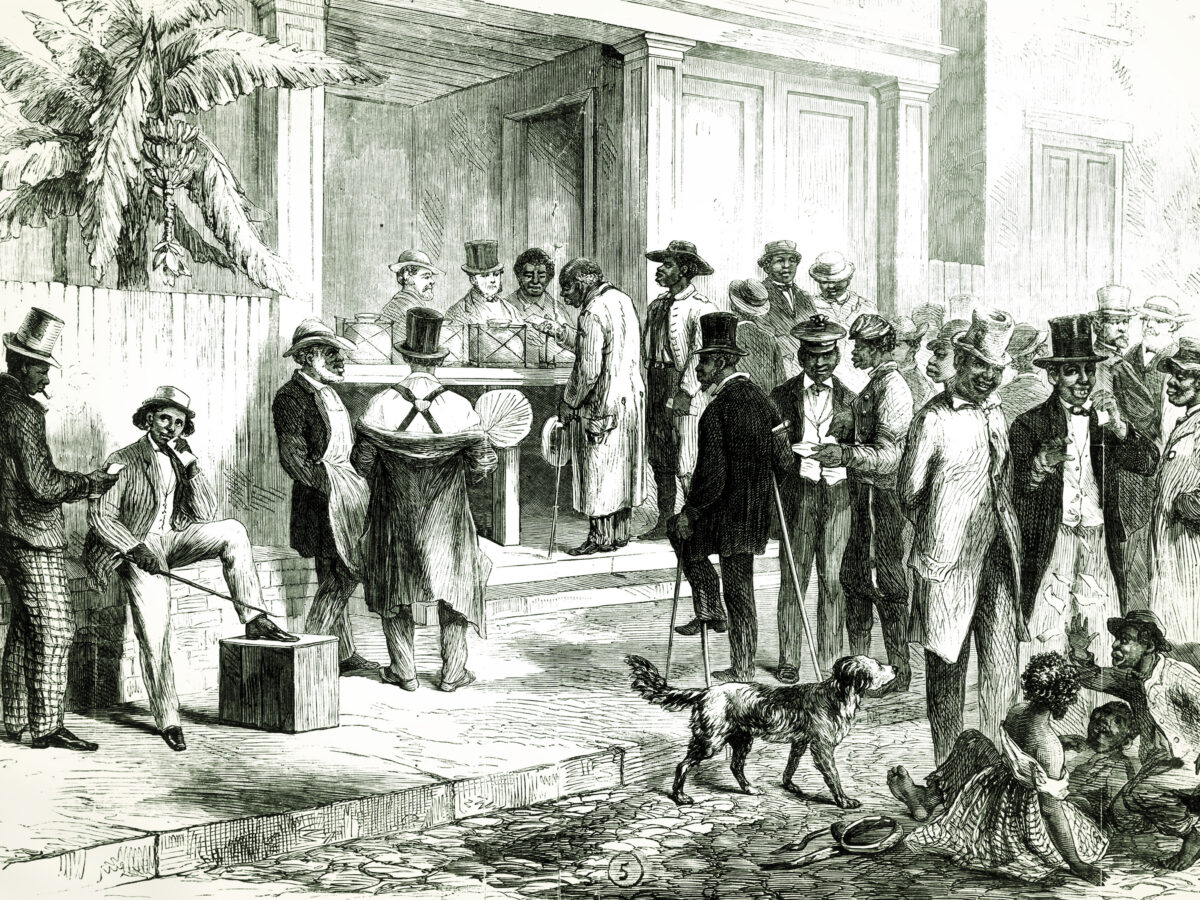 freedmen line up to vote in New Orleans