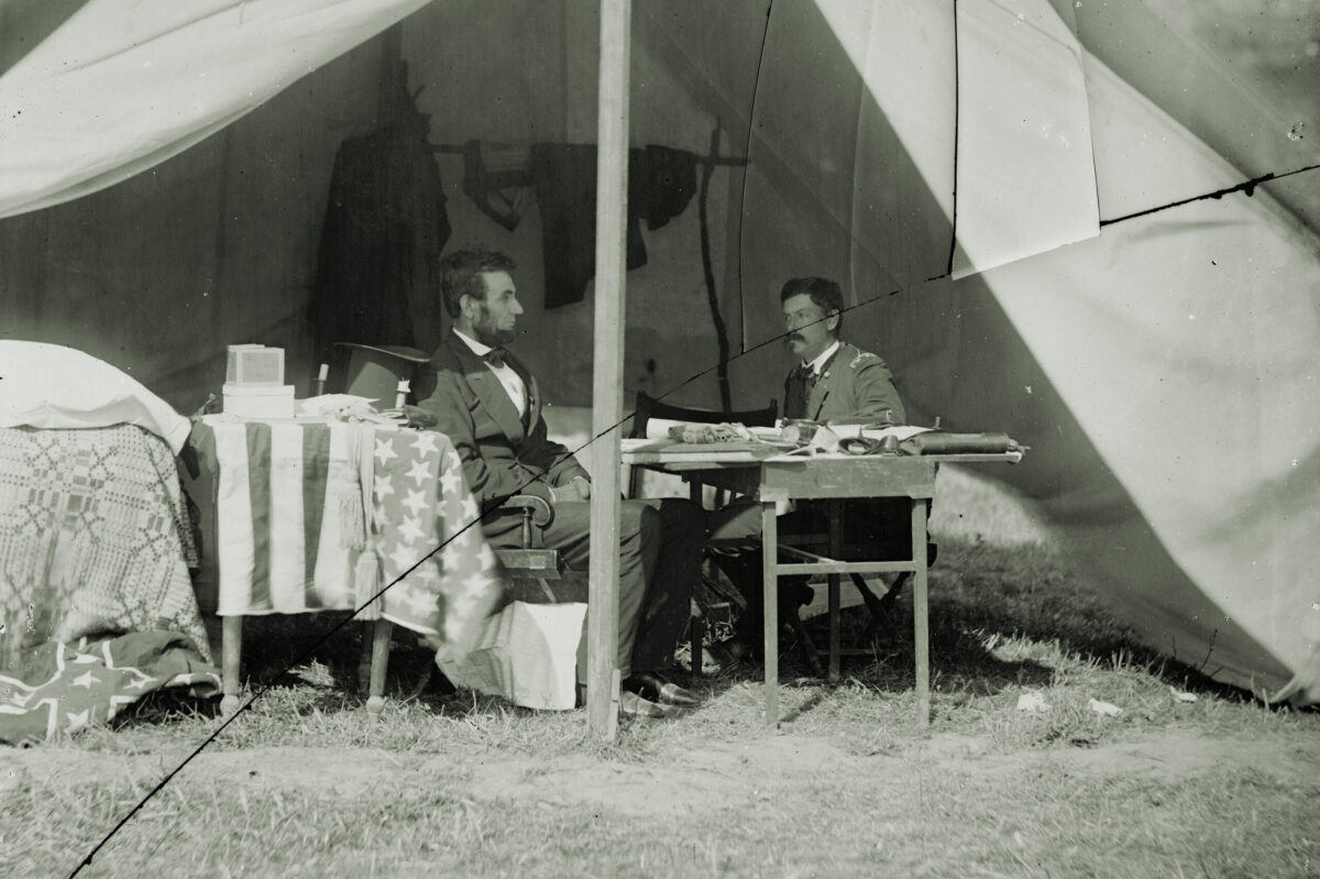 Lincoln and McClellan meet in a tent
