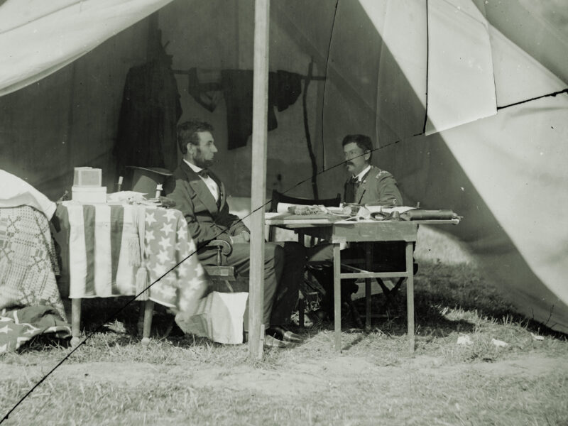 Lincoln and McClellan meet in a tent