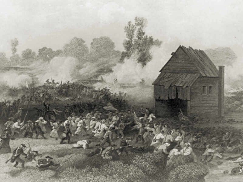 Drawing of the Battle of Long Island. Retreat of the Americans under Gen. Stirling across Gowanus Creek.