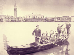 Buffalo Bill and others in gondola, Venice