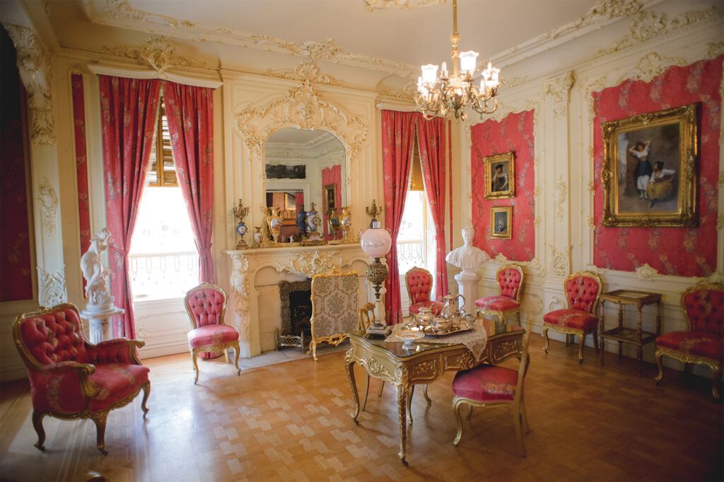Captain Pabst’s home was intended for entertaining and included a large dining room, musician’s nook, and several parlors, including, this photo of a ladies’ parlor decorated in white enamel.