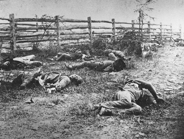 14. Dead Confederates, most likely Louisianians from Starke’s Brigade, on the north end of the battlefield