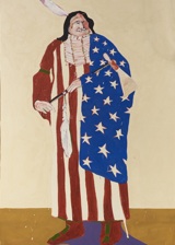 "The American Indian." Fritz Scholder 1970. Oil on linen. Indian Arts and Crafts Board Collection, Department of the Interior, at the Smithsonian's National Museum of the American Indian in Washington, D.C. Photo by Walter Larrimore, NMAI. [Click to view larger image.]