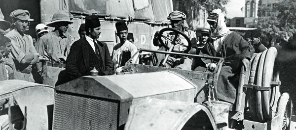 October 1918: Lt. Col. T.E. Lawrence (of Arabia) rides through Damascus, Syria, in his Rolls-Royce tender Blue Mist. (Courtesy of The Rolls-Royce Heritage Trust)
