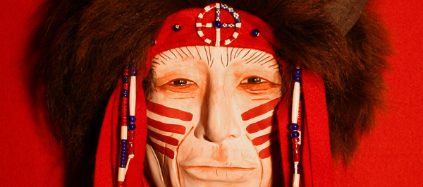 Becky Olvera Schultz draws on Indian roots and materials to create such striking masks as "Keeper of the Peace."
