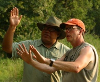 Directors Chris Eyre (left) and Ric Burns discuss a scene during the filming of 'Tecumseh's Vision.' Photo by Larry Gus.