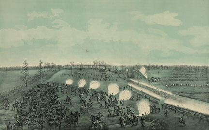 Union Artillery fires at Rebel troops during the battle. Library of Congress
