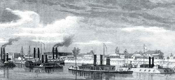 By May 1864, these Union gunboats and transports had battled up the Red River as far as Alexandria, Louisiana, en route to Shreveport (Frank Leslie's Illustrated Newspaper, April 30, 1864).