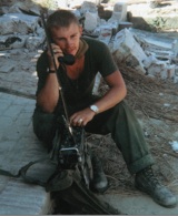 Lance Cpl. Robert E. Hunt learns the ropes of his PRC-25 radio fast, soon after becoming the radio operator, the one four man, in the 1st Battalion, 3rd Marine Regiment, in May 1968. (Courtesy Robert Hunt)