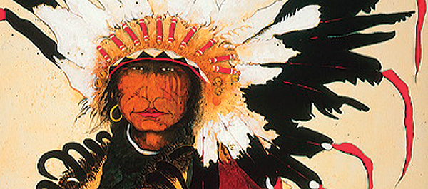 Crow artist Kevin Red Star's "Rain in the Face" is a glowing portrait of the Little Bighorn warrior.