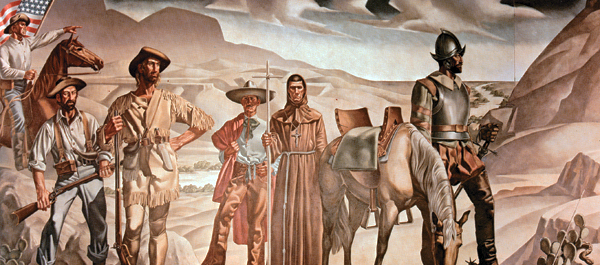 The left-hand panel of Tom Lea's mural "Pass of the North" depicts El Paso's earliest European settlers. (Image from "The Art of Tom Lea: A Memorial Edition," compiled by Kathleen G. Hjerter)