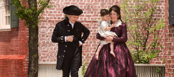 Dolley (Eve Best) and James Madison (Jefferson Mays) with James Payne Todd, her surviving child from her first marriage. Photo by Kent Eanes for WGBH.