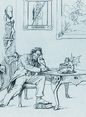 Lincoln is the devil himself as he drafts the Emancipation Proclamation in Adalbert Volck's etching. Volck was a pro-Confederate dentist in Baltimore. Image courtesy of Library of Congress