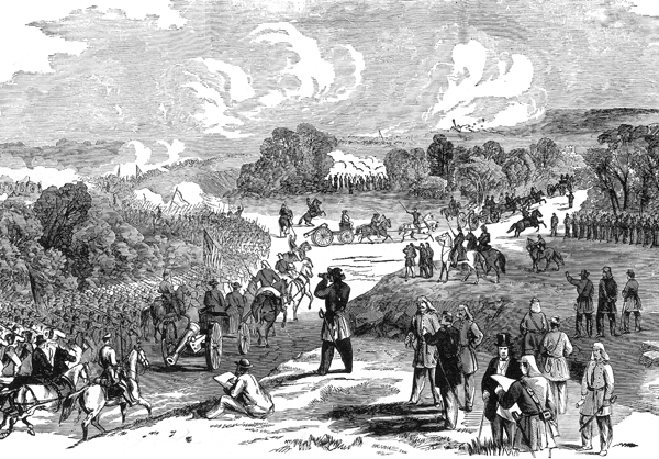 The orderly advance of Union troops at the start of the battle would become a distant memory in the hellish retreat that followed the fighting.  Picture credit: Frank Leslie's