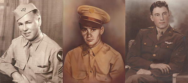 Left to Right: Claude Ray, Shack Rat's tail gunner, Claude Tyler, the photographer, and Hollis Smith, the engineer, were returned to the U.S. for burial in late 2010. (From left: Orange County Register; JPAC; Gayla Claborn)