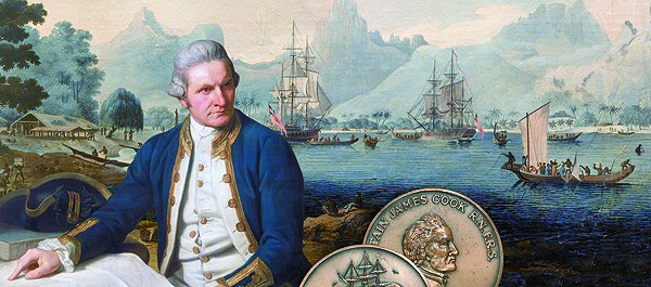 Though lacking formal scientific training, Royal Navy Captain James Cook led three successful voyages of discovery. (Foreground: © National Maritime Museum, Greenwich, London, Greenwich Hospital Collection; Background: © National Maritime Museum, Greenwich, London. Presented by Captain A. W. S. Fuller through The Art Fund)