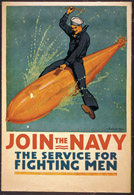 A WWI recruiting poster for the U.S. Navy features a torpedo, named for the raylike fish. (Richard Fayerweather Babcock/Library of Congress)