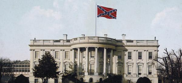 The Confederates capture Washington? That's just one of the clever bits of fiction that Churchill conjured up in his 1931 essay (Photo Illustration by Vertis Communications; White House: Library of Congress; Confederate Flag: Thinkstock). 