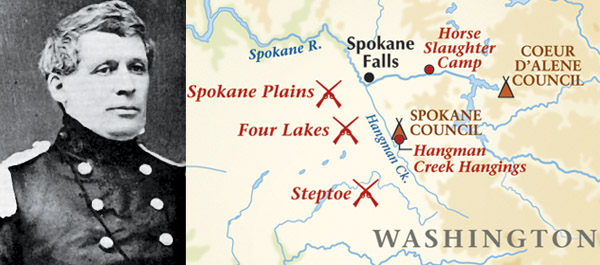 Colonel George Wright led a raid against Indians in Washington Territory in 1858. (Photo: U.S. Army; Map: Baker Vail)