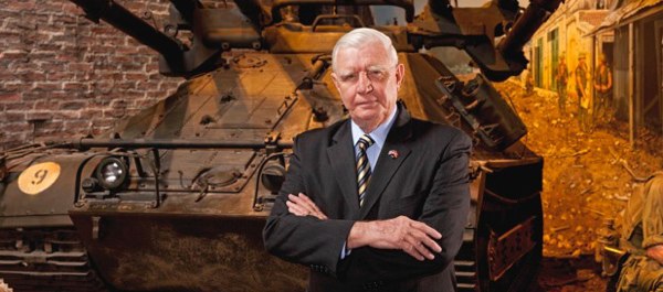 Retired Lt. Gen. Ron Christmas at the Marine Corps Museum's exhibit depicting the Battle for Hue. (Courtesy Marine Corps Heritage Foundation)