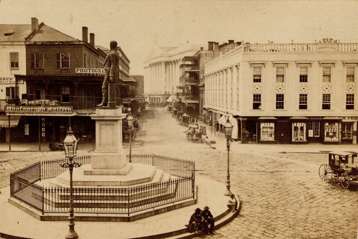 The Henry Clay statue on Canal Street is shown at the time of the Union occupation of New Orleans.