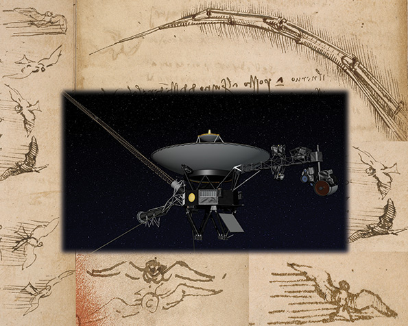 In 1505-06, Leonardo da Vinci envisioned a day when humans would fly like birds. [Biblioteca Reale, Turin; Inset, NASA]